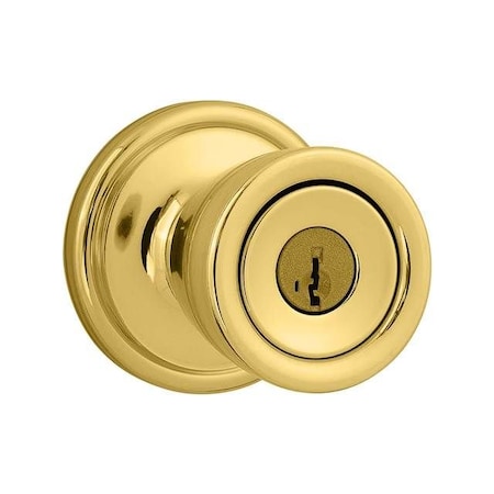Kwikset Abbey Knob Entry Door Lock SmartKey with New Chassis with 6AL Latch and RCS Strike Bright Brass Fini 740A-3S